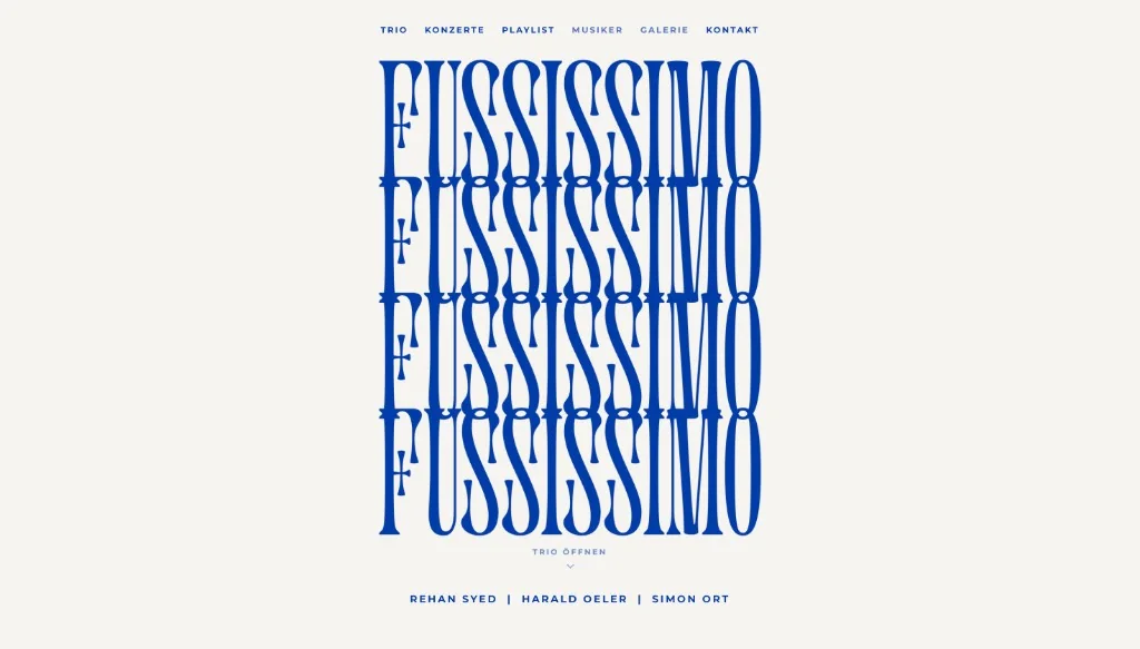 Fussissimo Website — Cover mit gestapeltem Logotype