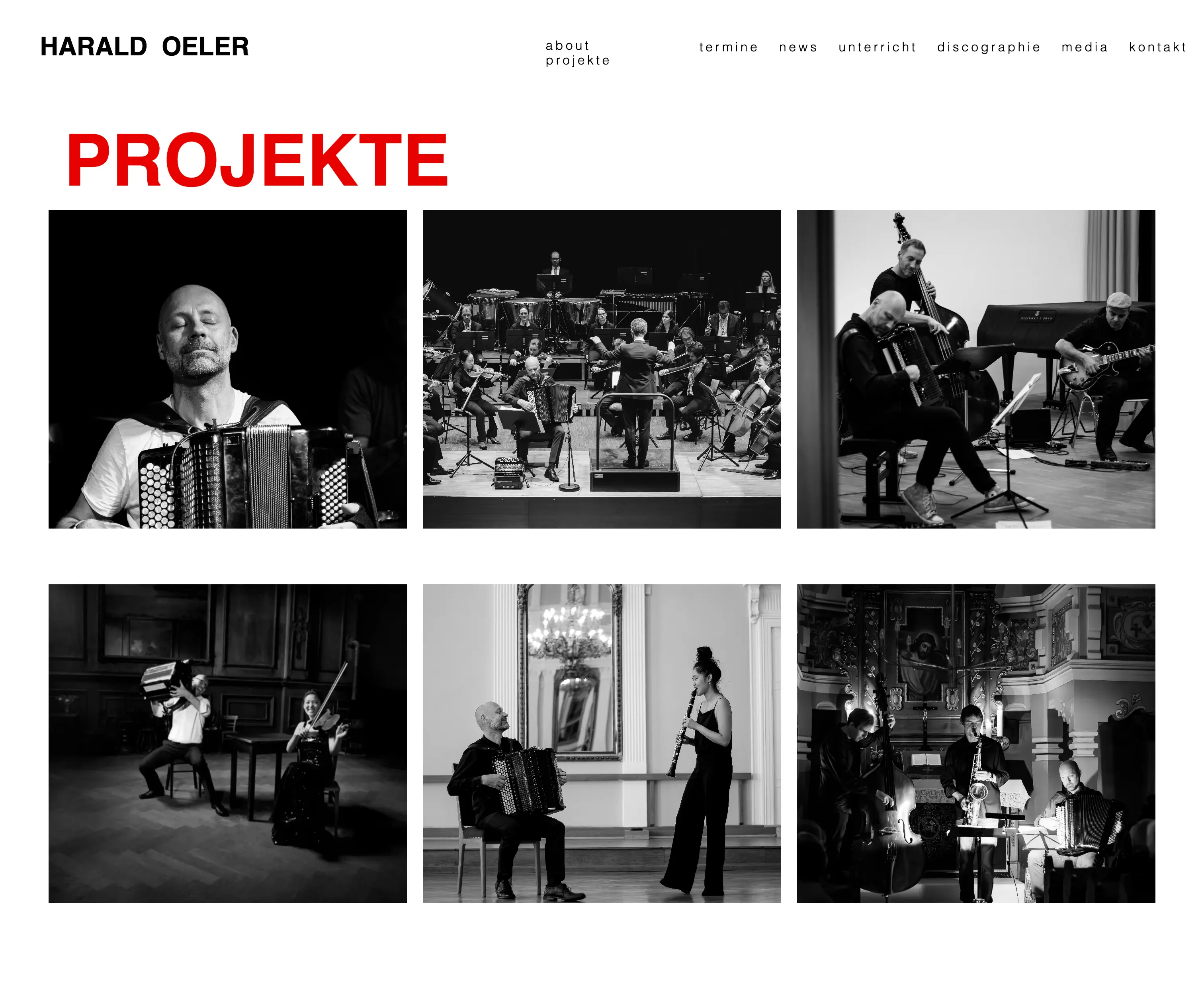 Screenshot der Projekte-Seite der ersten Website mit schwarz-weiß Foto-Raster